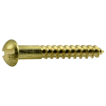 Wood Screw, #6, 1 In, Plain Brass Round Head Slotted Drive, 25 PK